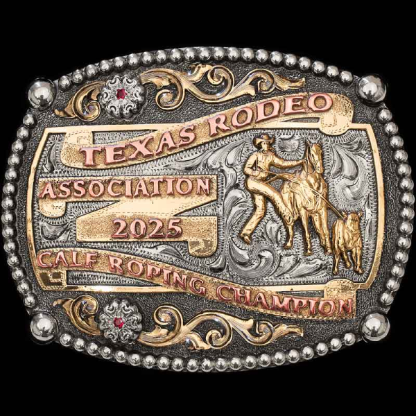 The Mission Belt Buckle shows off an historic look and pleasing shape with a silver bead edge, with bronze banners and copper lettering. Personalize this unique vintage belt buckle today!  